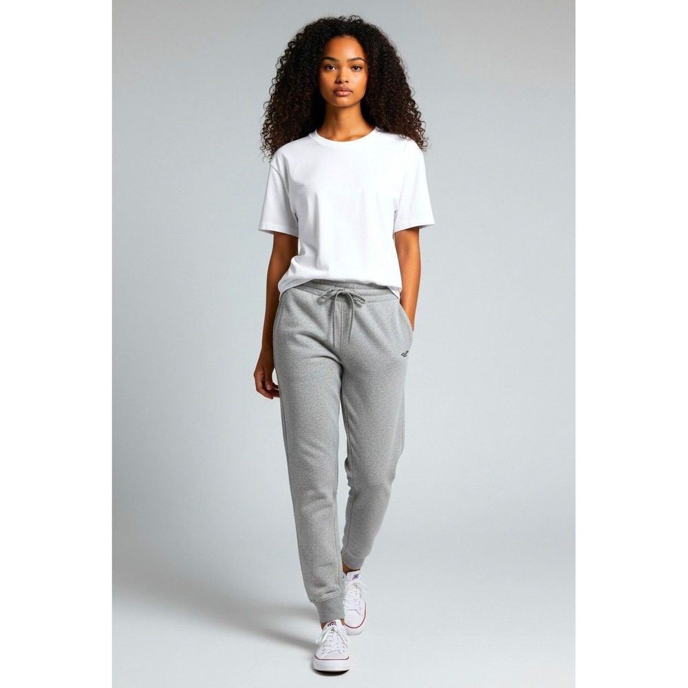 Hollister Womens Gray Fleece Jogger Sweatpants M Drawstring Pockets Elastic